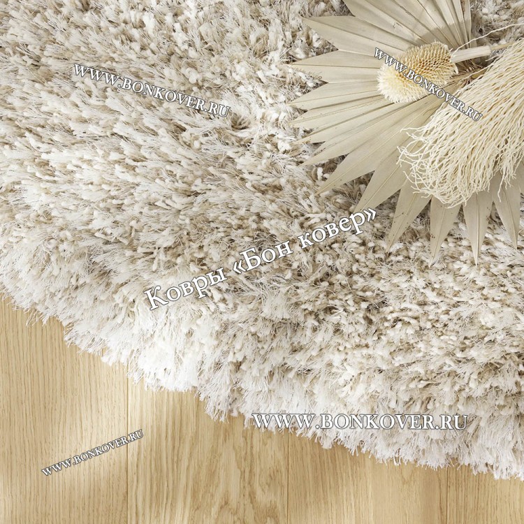 Длинноворсный ковер для гостиной 01 Бежевый Круг